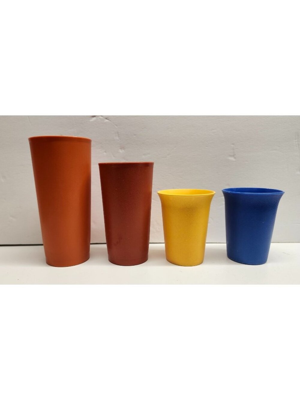 Tupperware Cups Mixed Set of 4 Vintage Blue Yellow Orange Red